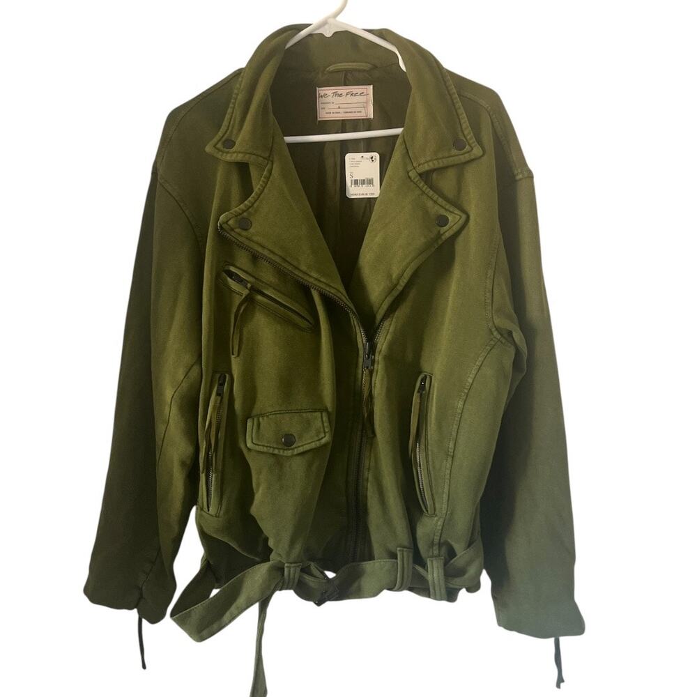 Free People We The Free Rebel Knit Moto Jacket In Olive Sparrow Size S - Picture 3 of 11